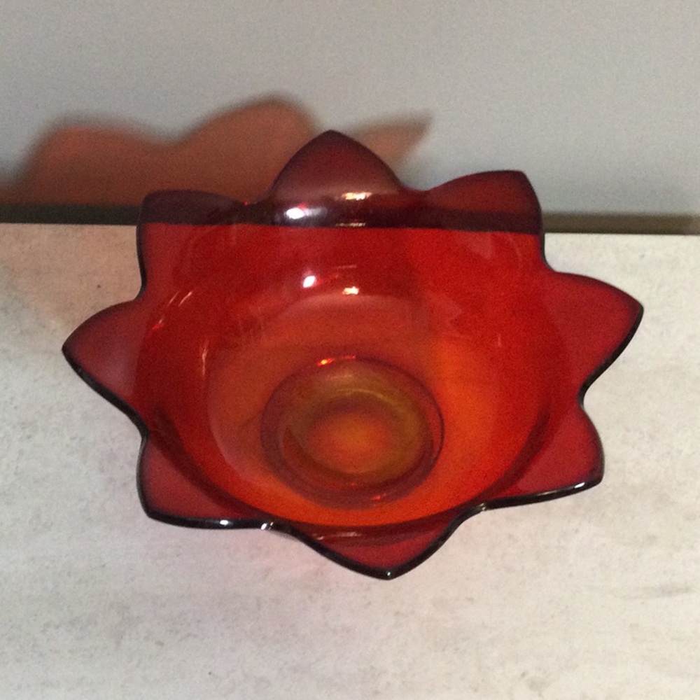 Fenton Ruby Red Vintage Glass Lotus Bowl - Amberina